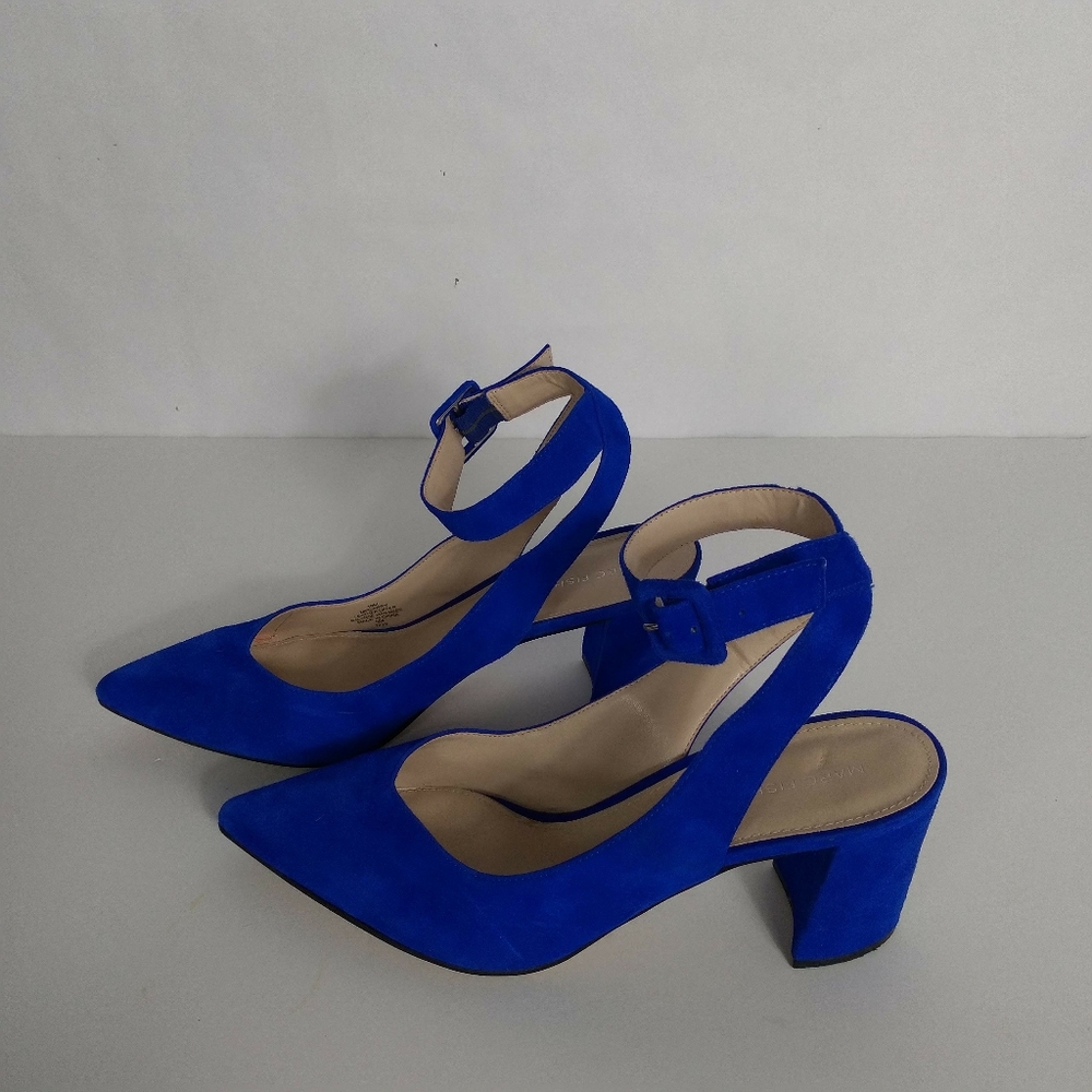Marc Jacobs bright blue open heel buckle around ankle pointed toe size 10M